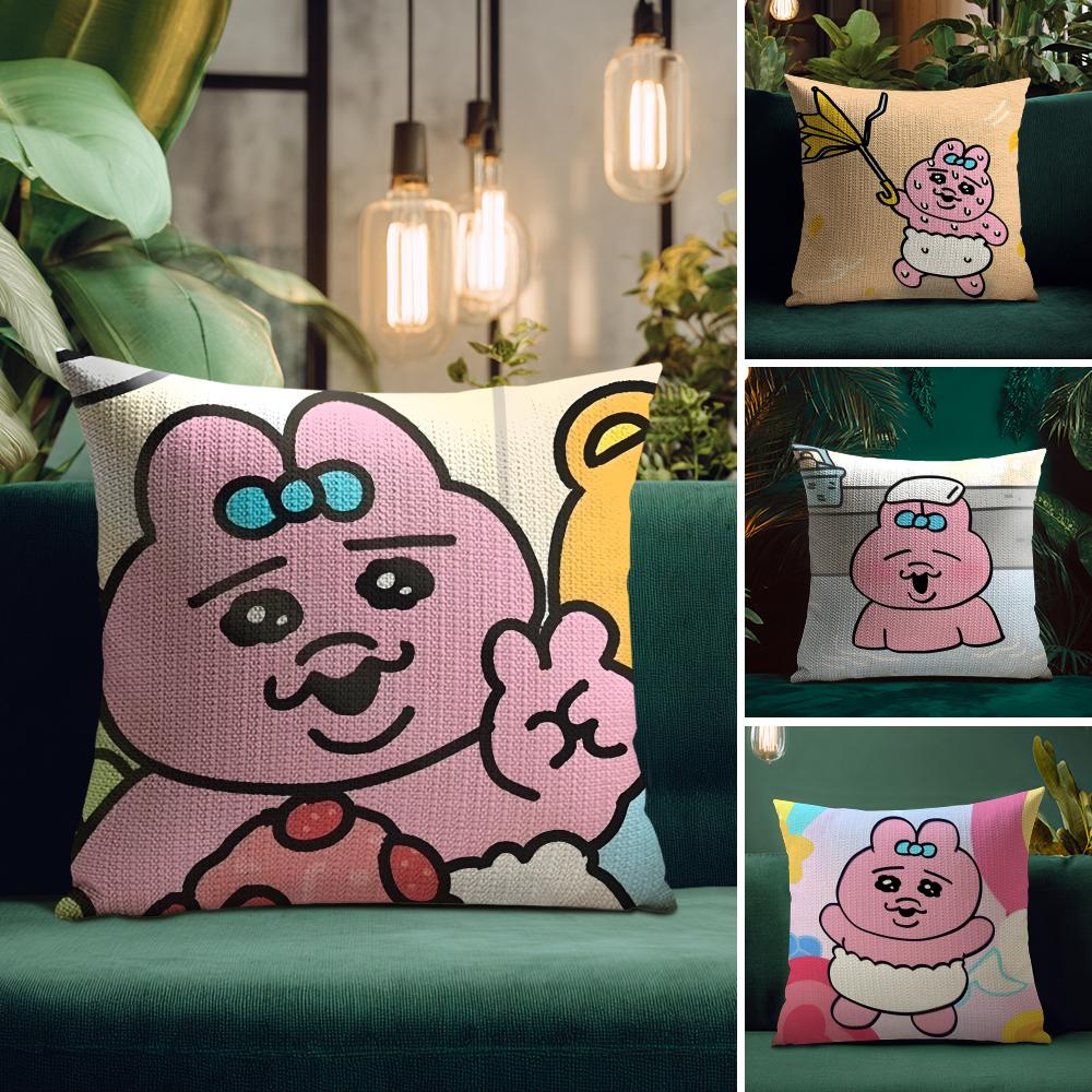 OOpanchu UsagiI Cartoon Cushion Cover Natural Linen Pillow Case DoubleSided Print Decorative Sofa Pillowcase Home Decor Gift