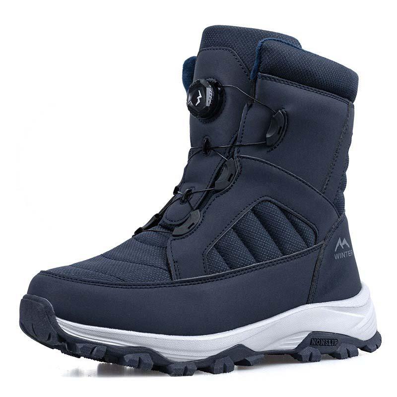 

Мужские и женские зимние теплые сноубутсы с высоким голенищем, подкладкой из искусственного меха, водонепроницаемые ботильоны, нескользящая уличная обувь, на молнии, для пеших прогулок, туризма, спортивные ботинки 46 синий