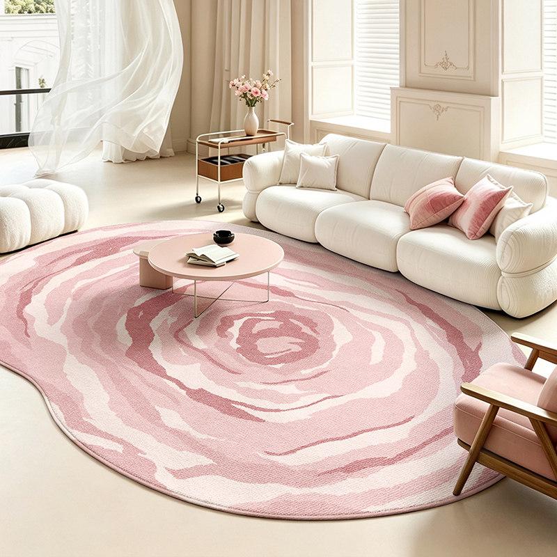 Cream Style Carpets for Living Room Light Luxury Bedroom Decor Carpet Pink Artistic Bedside Rug Irregular Shape Home Floor Mat