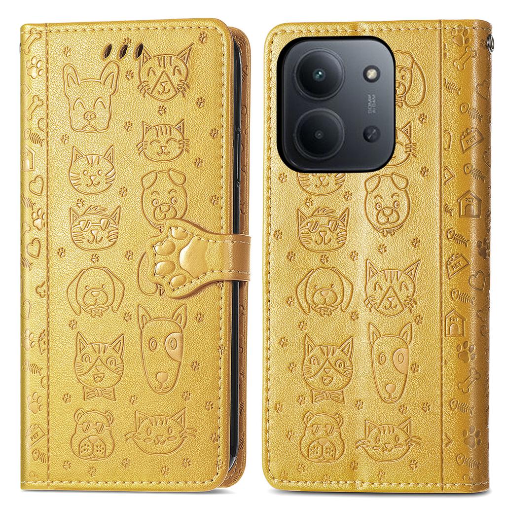 Phone Case For Xiaomi Redmi 15C 4G (EU) (173mm)/15C 5G (EU) (173mm)/Poco C85 4G (173mm) Flip Wallet Leather Cover with Cute Cat Dog Pattern