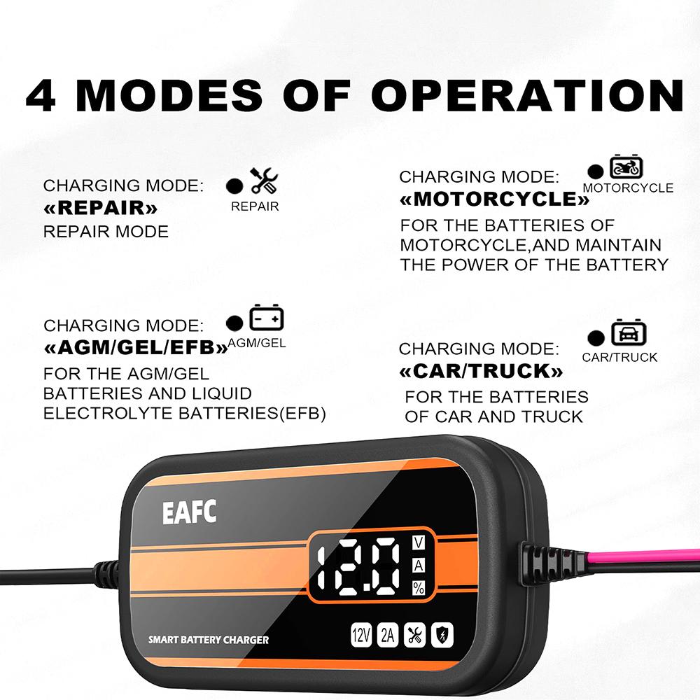 Chargeur de Batterie de Voiture 12V 2A Portable avec Affichage Numérique Charge Rapide Accessoires de Voiture Outil de Réparation d'Impulsion pour Moto Camion Auto