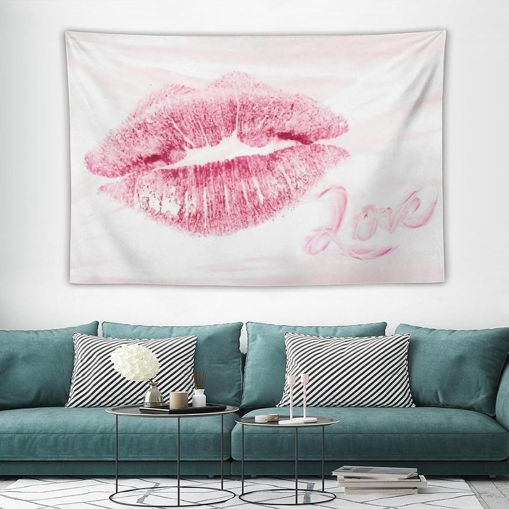 Smacget Pink Lips Tapestry for Teen Girl Women Bedroom Small Sexy Kissing Lover Lipstick Marks Tapestry Coquette Valentine Red Lips Decor Aesthetic