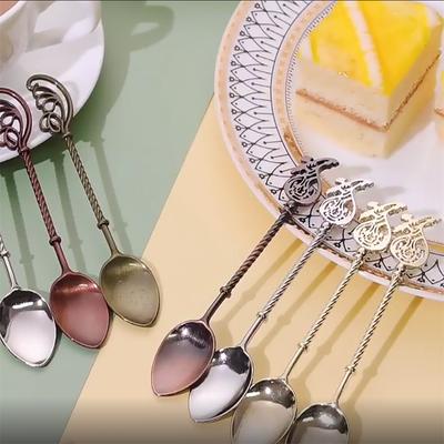 Vintage Style Bronze Carved Small Coffee Spoon Kitchen Dining Bar Flatware Cutlery Mixing Stirring Dessert Teaspoon Kitchen Tool