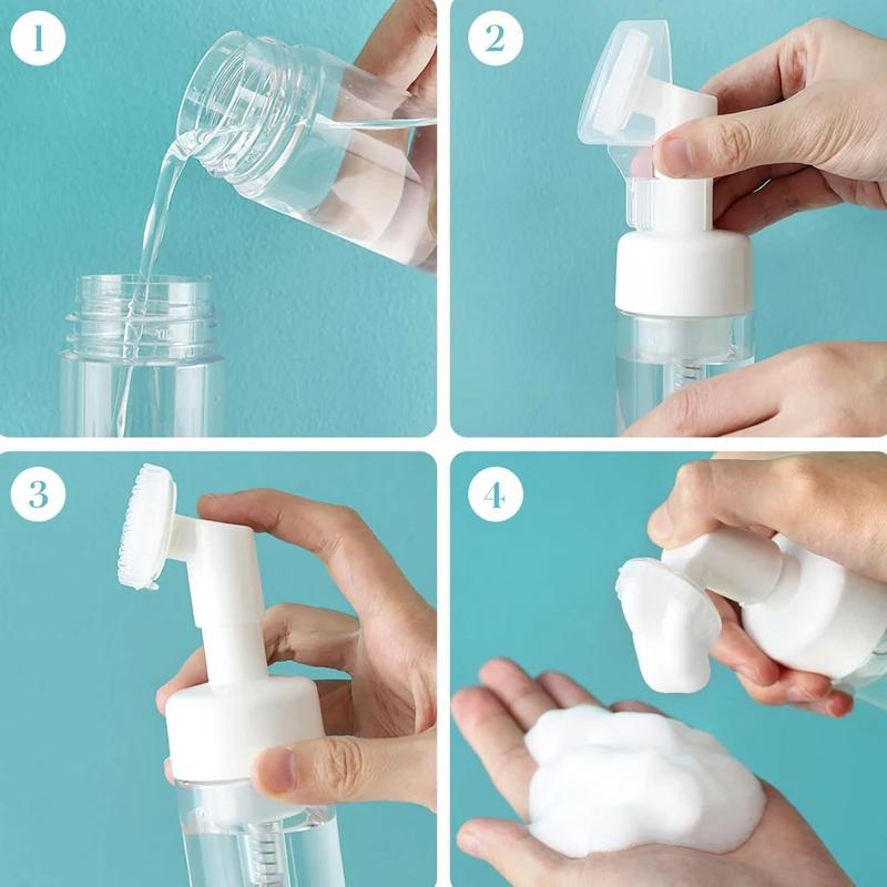 100ml Soap Foaming Bottle Plastic Facial Cleanser Mousse Pump Dispenser with Silicone Brush Head Refillable Bottle for Shampoo