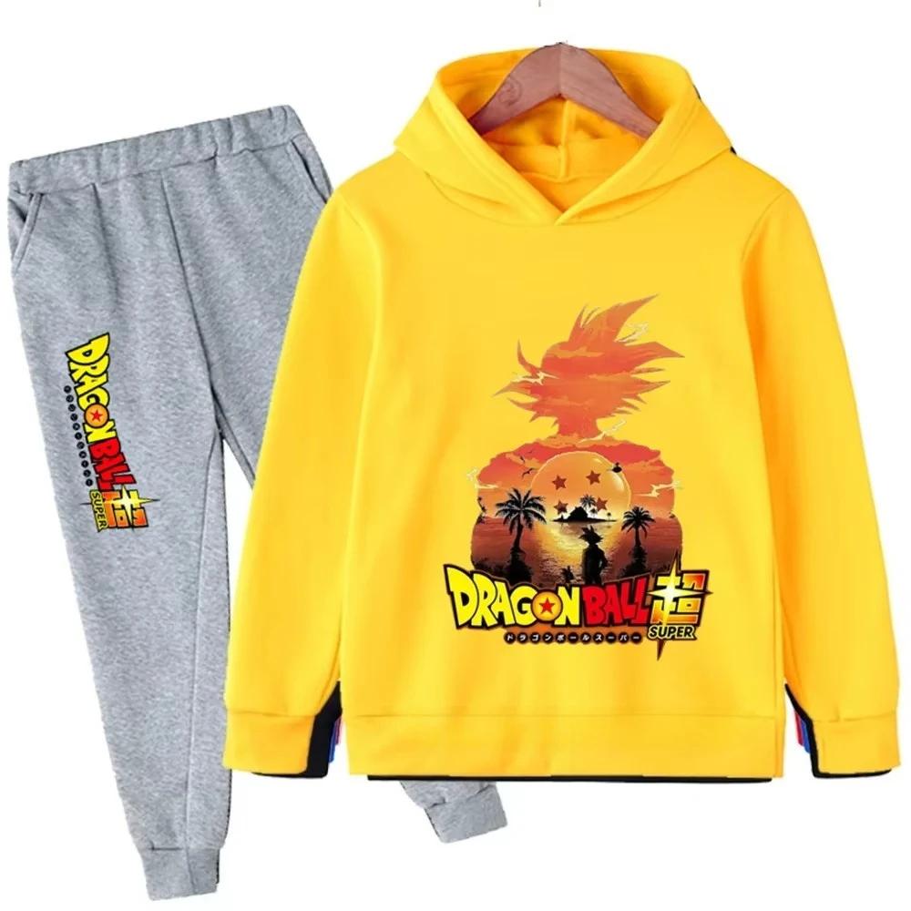 Jesień i Zima Nowy Anime Dragon Ball Wukong Komplet Bluz z Kapturem dla Chłopców Dziecięce Bluzy z Kapturem dla Dziewczynek Koszulki Sportowe dla Dzieci 3-12 lat