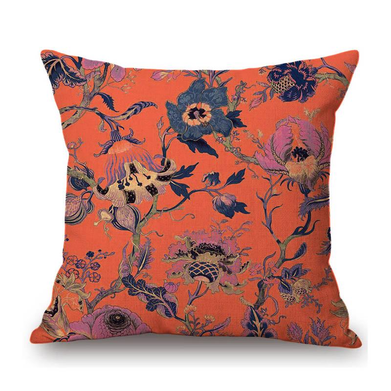 Pink Red Orange Beautiful Flower Pattern Wallpaper Art Design Sofa Decoration Pillow Case Cotton Linen Chair Cushion Cover