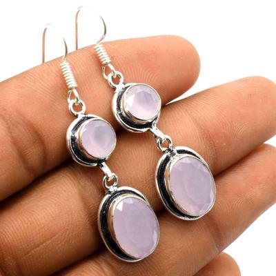Rose Chalcedony Gemstone Ethnic Handmade Drop Dengle Earring Jewelry  ER 012