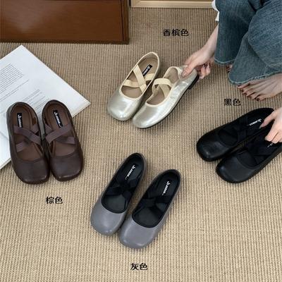 French Retro Round Head Cross Strap Mary Jane Soft-soled Grandma Shoes Ballet Shoes Shallow Mouth Flat-soled Single Shoes Women