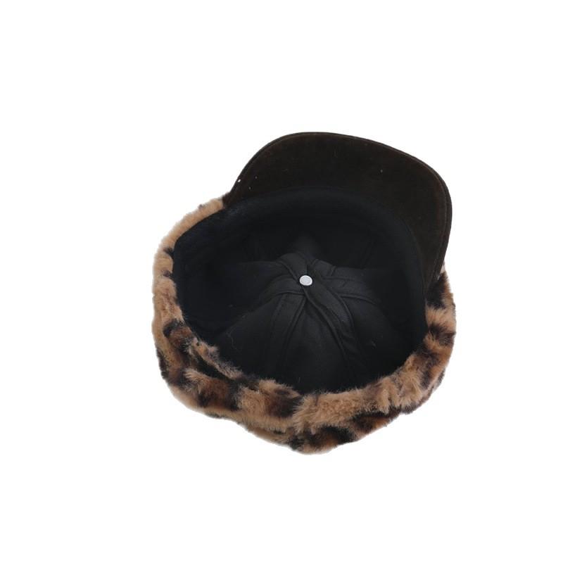 Cute Leopard Print Baby Winter Hat with Antlers - Unisex Korean Style Plush Baseball Cap