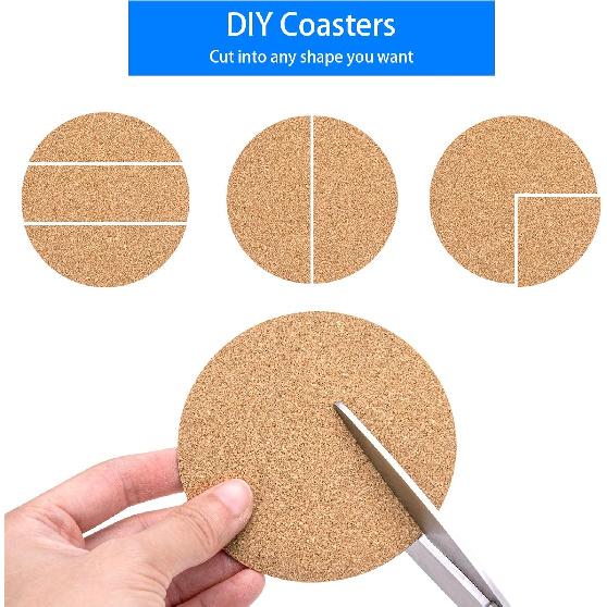 28PCS Self-Adhesive Cork for DIY Coasters (Thickness: 2MM), 3.74" Round Coasters for DIY Crafts, Drinks and Home Tabletop Decoration, with Strong