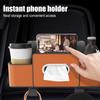 Multifunctional 3?in?1 Car Back Seat Storage Box Faux Leather Backseat Organizer with Tissue Dispenser Cup Holders Hooks for Drinks Phone Handbags