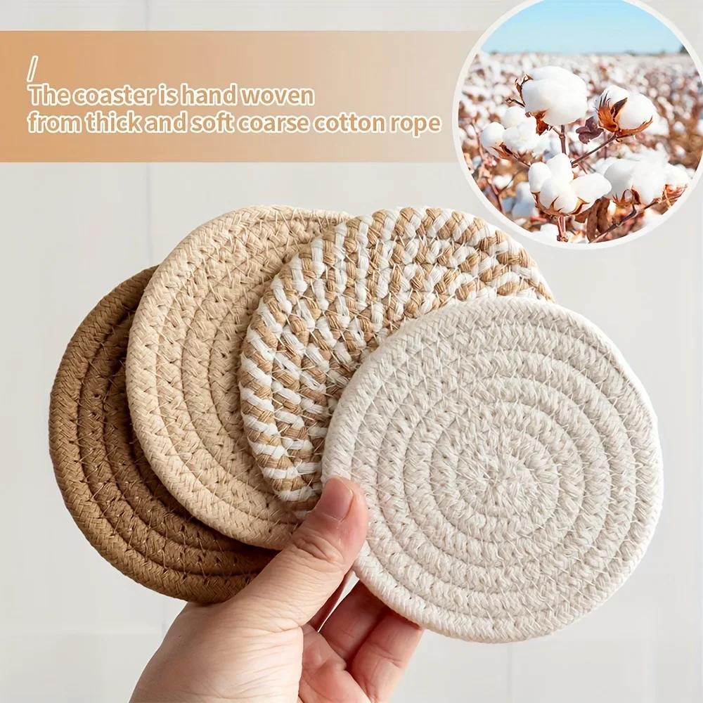 4/8pcs Woven Coaster Set with Holder High-Temperature Resistant Cup Coasters Absorbent Coasters for Coffee Tea Drinks