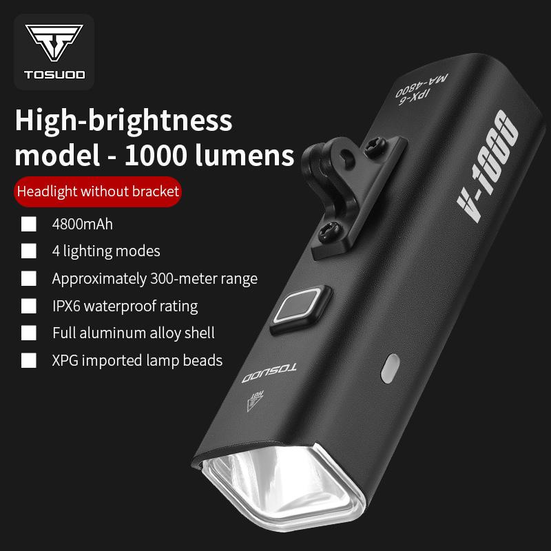 TOSUOD Bicycle Light 1000/1200/1500LM Type-C Aluminum Front Headlight LED Lamp Quick-release Cycling Light 4800mAh Flashlight V-1000LM