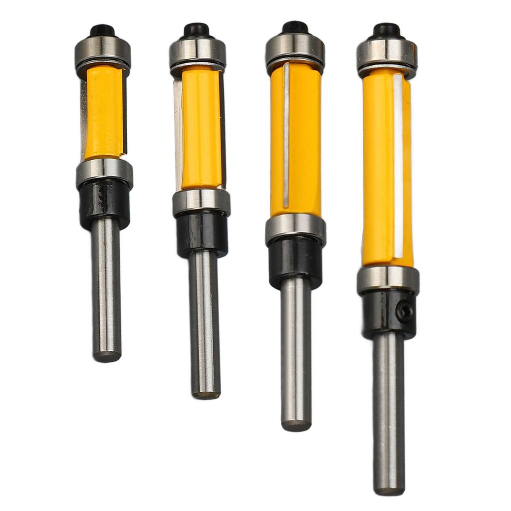 4 Pcs Flush Trim Router Bit Set 2 Flutes 1/4 Inch Shank 1/2in Cut Diameter Top And Bottom Bearing Flush Trim Bits