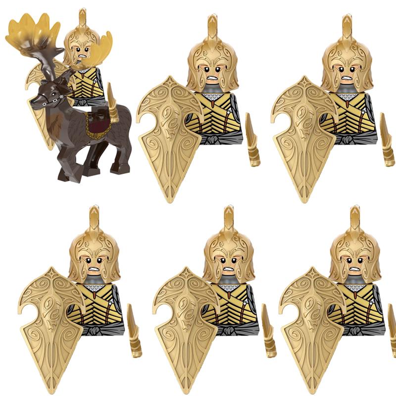 MOC Středověké Vojenské Stavební Kostky Elfský Bojovník Ork Rohan Gondor Rytíř Sada Postav Zvířecí Armáda Zbraň Luk Kuše Hračka