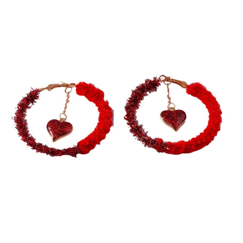 High-End Heart-Shaped Peach Ear Hooks: Plush, Versatile Love Earrings for Christmas