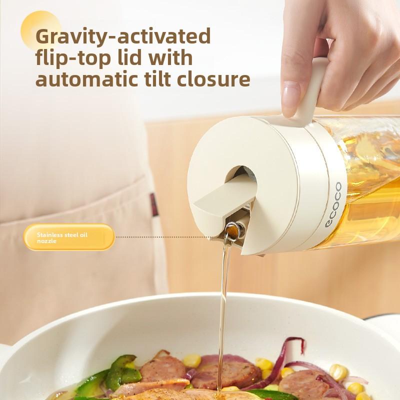 Household Glass Oil Pot, Kitchen Soy Sauce, Vinegar and Condiment Bottle, Storage Jar, Automatic Opening and Closing Oil-proof Bottle