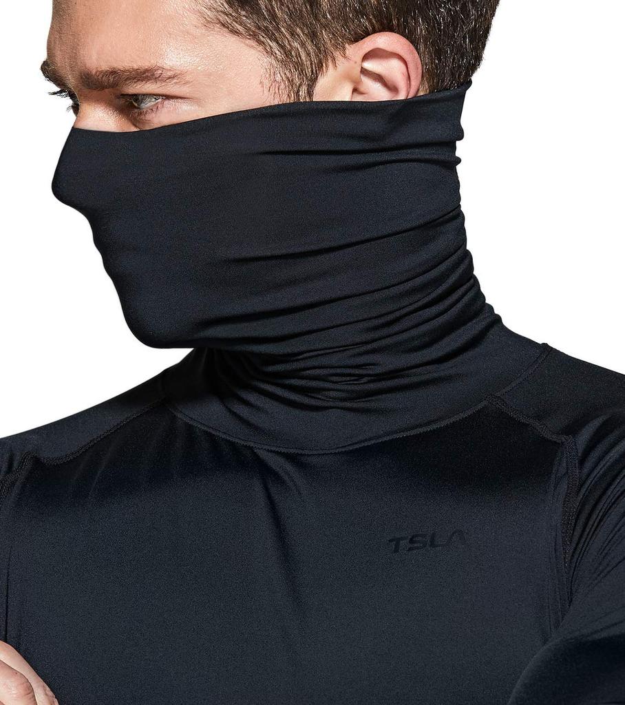 Tesla Long Sleeve Compression Undershirt with Mask UV Sports Turtleneck Base for and More Men's [Stretchable, Protection, Sweat-Wicking,