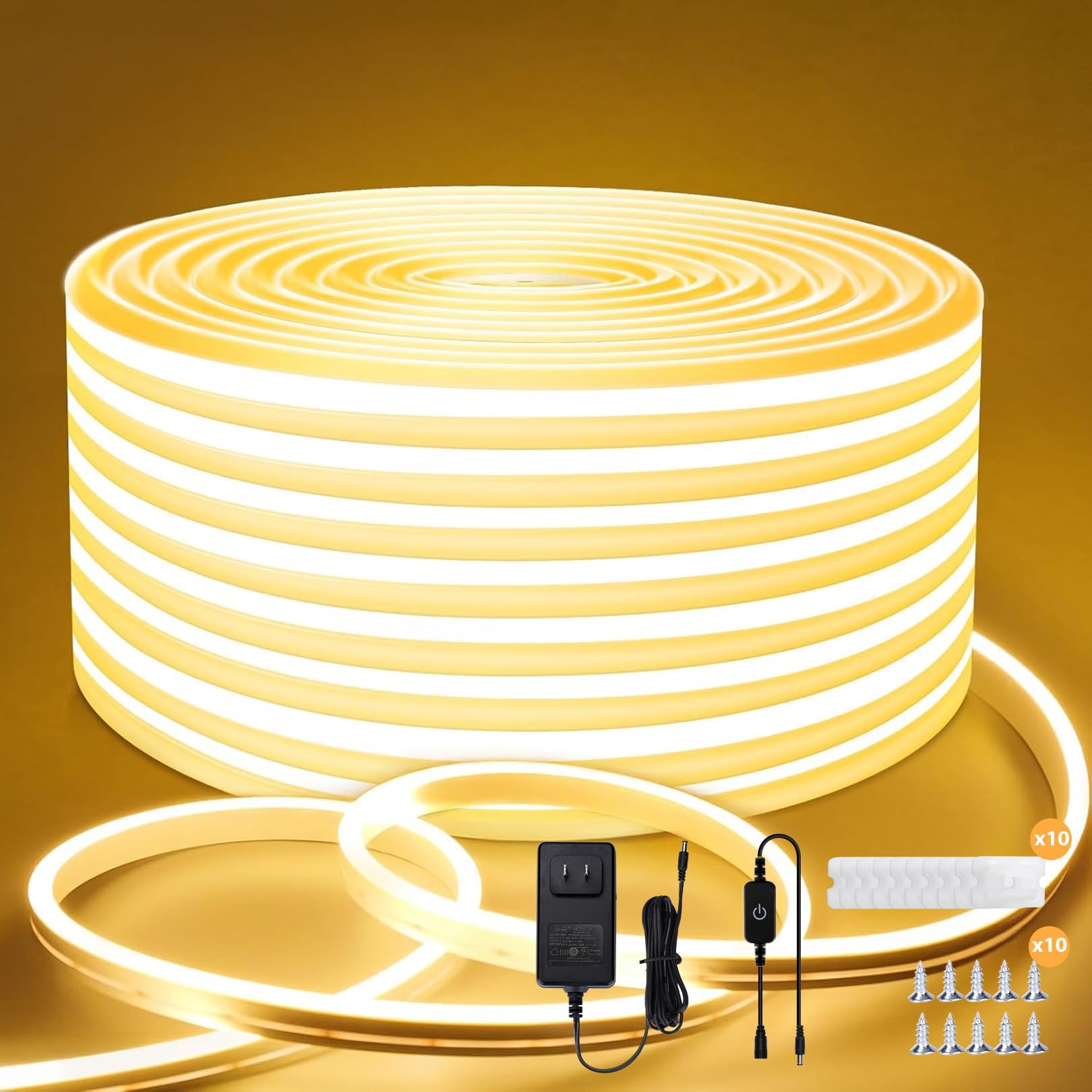 

Lamomo LED Strip Light, 5M Waterproof 12V Warm White Dimmable Tube Light, Ambient Lighting, High Color Rendering and Brightness, Cuttable Silicone