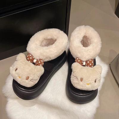 Modische flache rutschfeste Damen-Baumwollschuhe Saison Cartoon Süße Katze Samt-Baumwollschuhe Damen