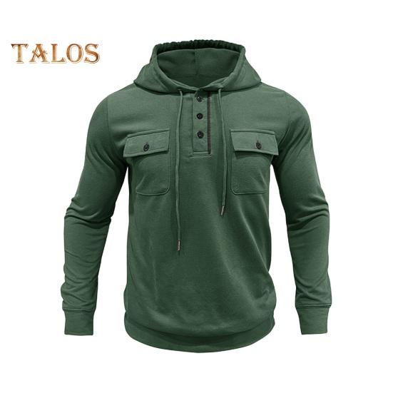 Höst Vår Herr Topp Dragsko Bröstfickor Knäppt Huva Långärmad Enfärgad Elastisk Manschett Mellång Längd Sport Casual Hoodie