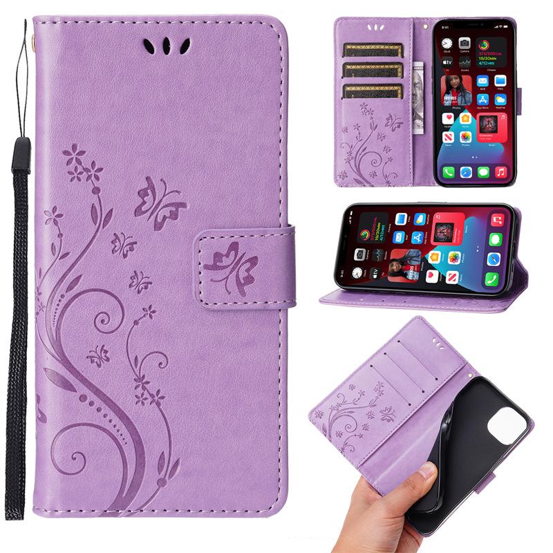 Applicable To Apple 1615ProMax14SE4 Clamshell Leather Case 1312 Butterfly Embossed Protective Case 78SE3 Mobile Phone Case