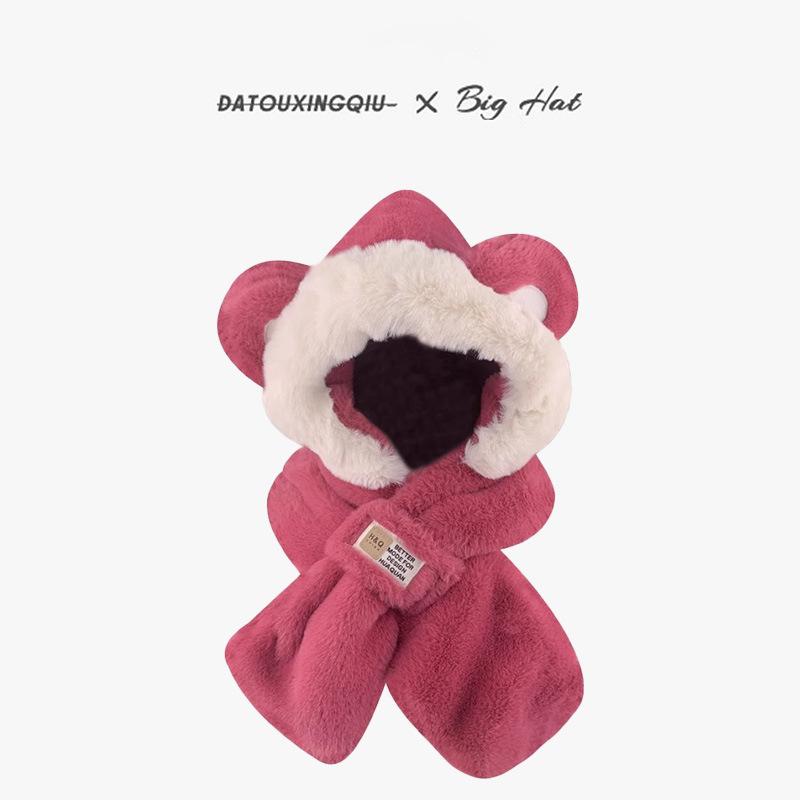 

Plush Hat and Scarf Integrated Cute Little Bear Women s Winter Ear Protection Lei Feng Hat Riding Warm Versatile Ski Hat