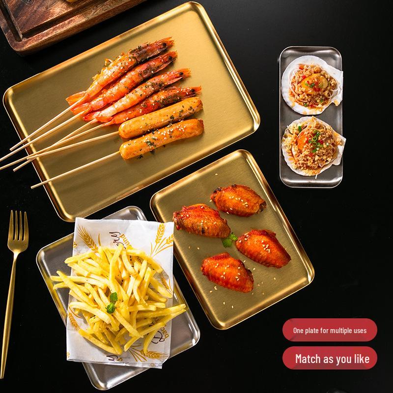 Korean Style 304 Stainless Steel Gold Rectangular Cafe Tray Dessert Plate