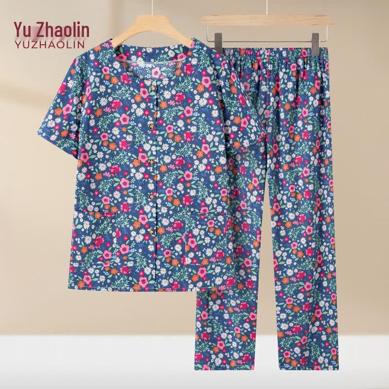 Yuzhaolin Women s Cotton Summer Short Sleeve Pajama Set 2XL