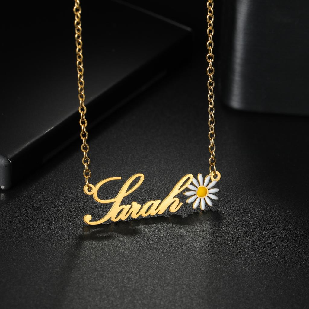 Atoztide Personalized Custom Name Jewelry Set Dripping Oil Flower Necklace Bracelet Earring Ring Stainless Steel for Women Gifts