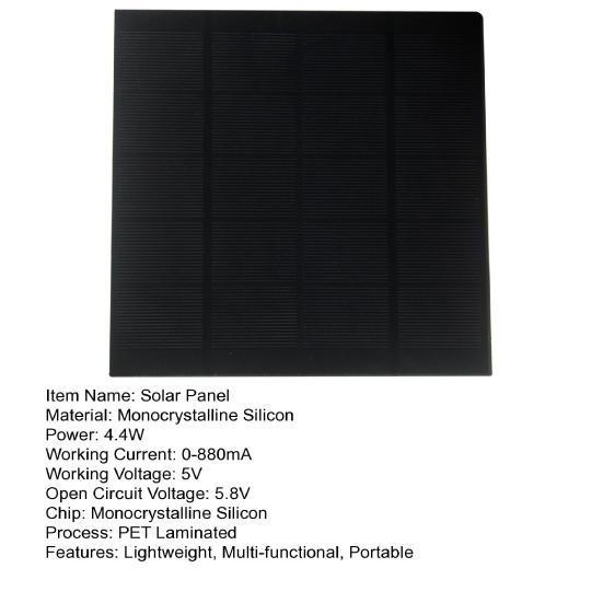 4.4W 5V Monocrystalline Silicon Solar Panel 160X160MM Portable USB High Efficiency Toy 3.7-5V
