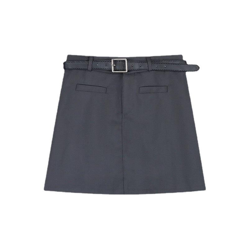 

Preppy Sweetheart ~ A-line Suit Skirt for Women High-Waisted Grey Short Skirt Anti-Exposure Slimming Casual All-match Versatile Bodycon Skirt XS