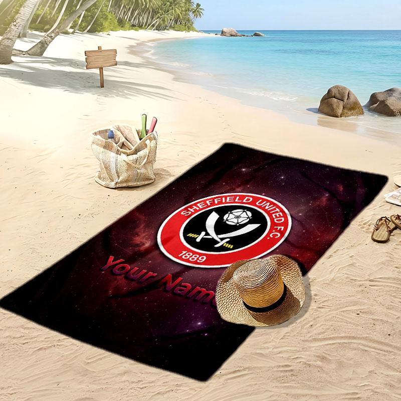 Sheffield United FC Personalized Printed Beach Towel Soccer Logo Support Custom Name Text Absorbent Towel For Sport Travel Special Gift