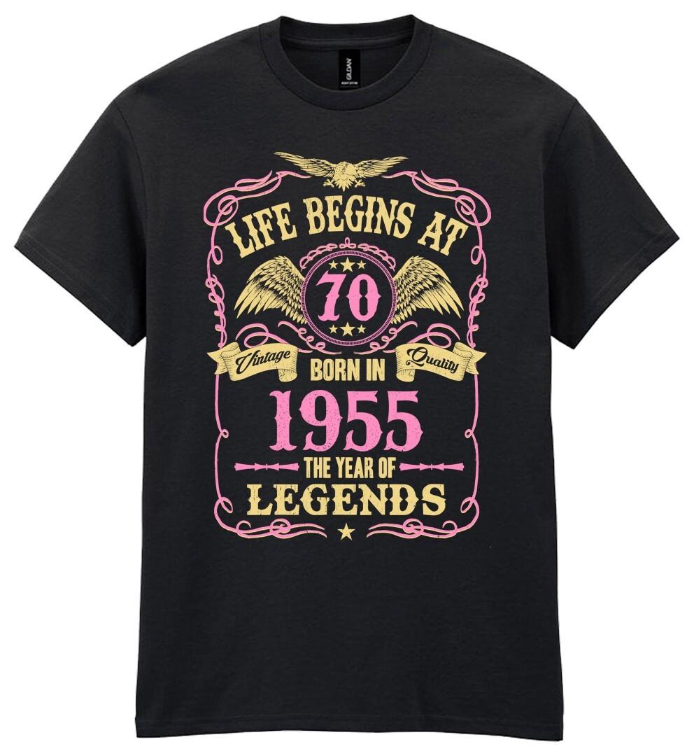 Life Begins At 70 Womens  Birthday T-Shirt Mens Womens Tees Top BORN 1955 70th Gift Ladies 50s S