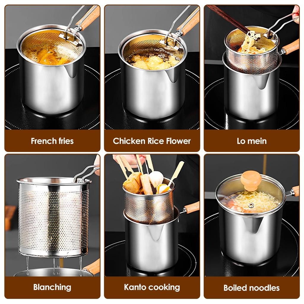 Deep Fryer Pot 304 Stainless Steel Deep Oil Fryer Deep Fryer Pot Japanese Tempura Deep Fryers for Frying Fish Shrimp Chicken
