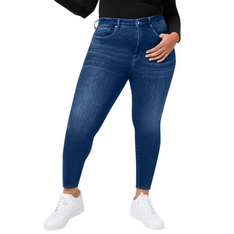 

Womens High Waist Curve Jeans Large Size Pencil Pants Zip Fly Button Closure XS
