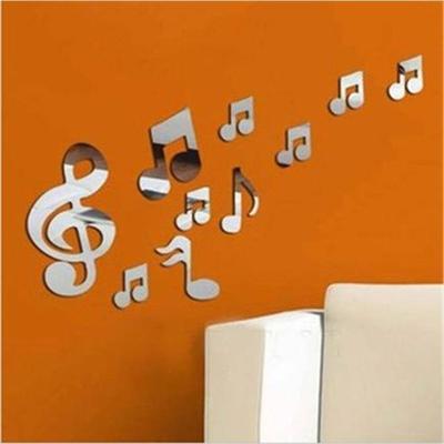 10pcs/set Cool Art Living Room Decoration Mural Decal Acrylic Musical Note 3D Mirror Wall Sticker