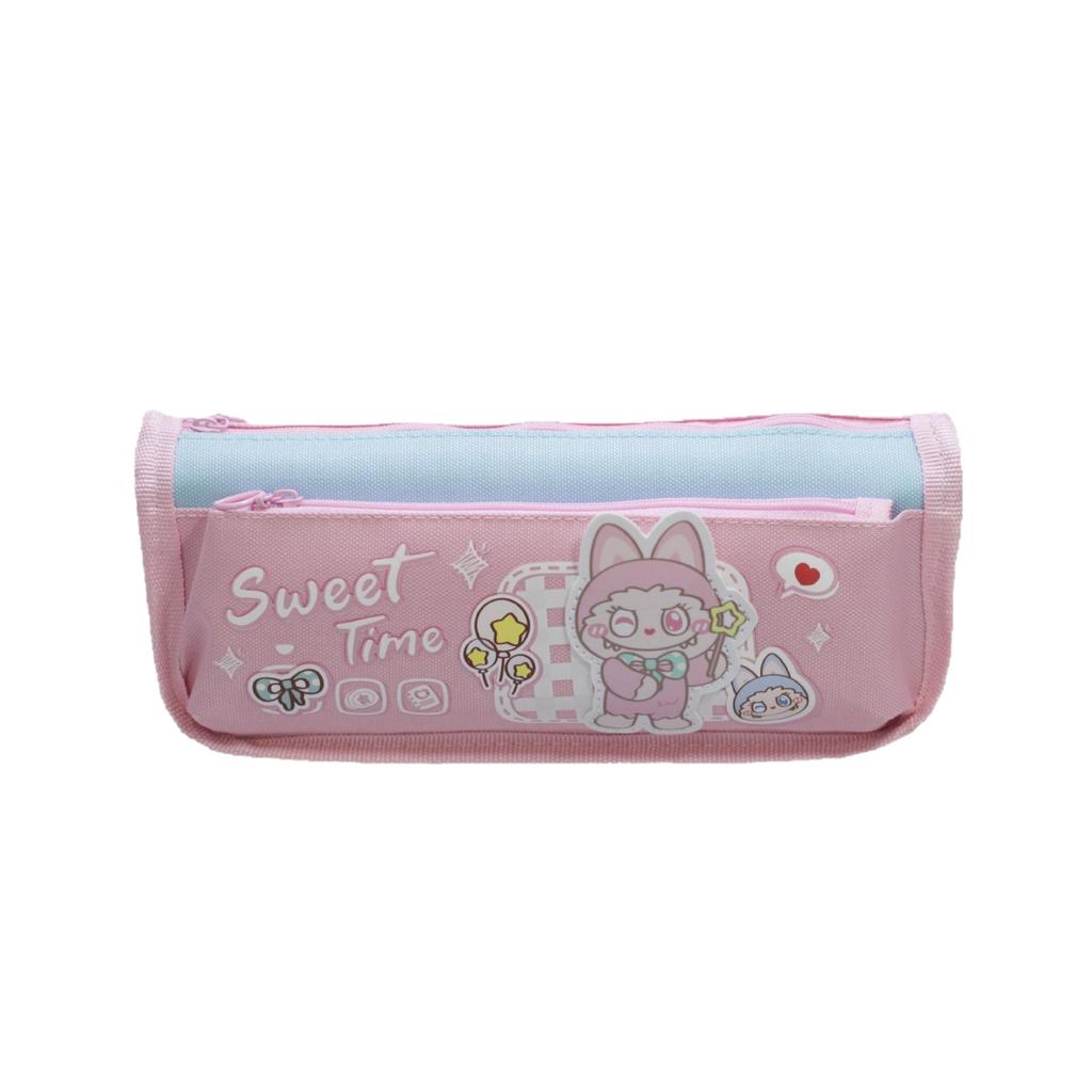 New Pencil Case Color Matching Cartoon Double-layer Large-capacity Student Pencil Case Small and Medium Pencil Case