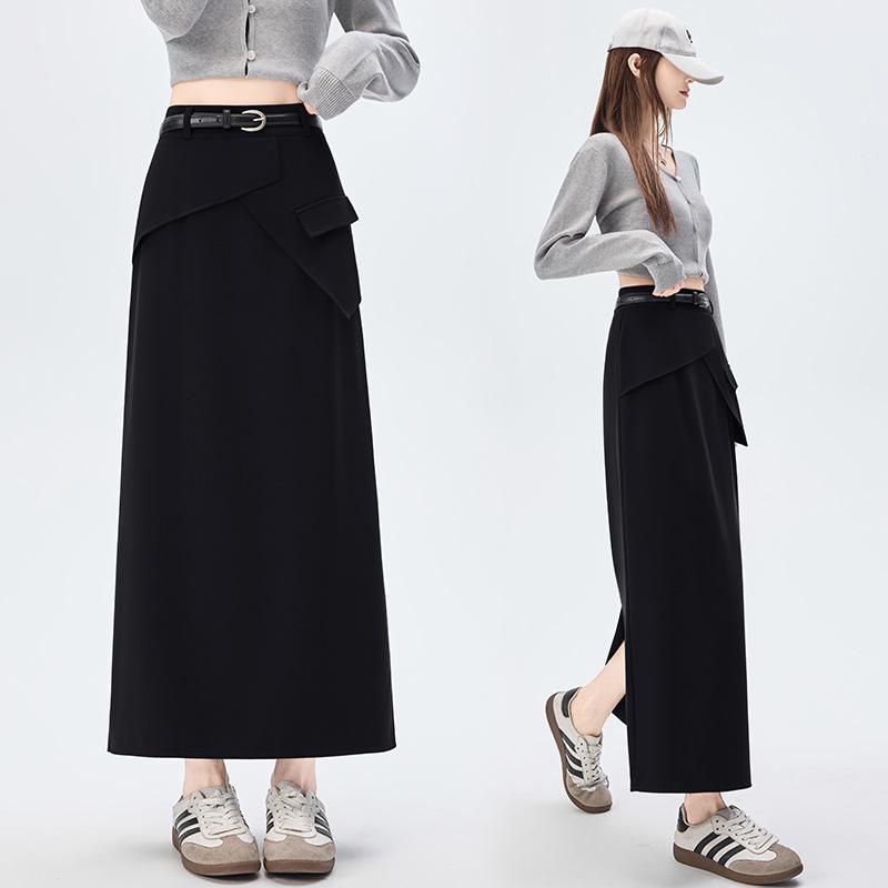 Irregular Split A-line Midi Skirt - Women's 2026 Spring High Waist Hip-hugging Fashion.