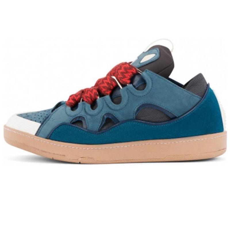 Langfan Men's and Women's Leather Splicing Lace-up CURB Sports and Leisure Shoes Retro Board Shoes New Shoes