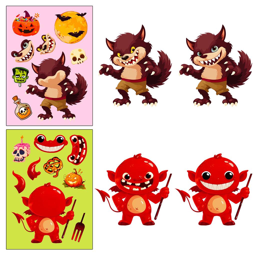 6 Halloween Gesichtswechselnde Sticker Cartoon Graffiti Schwarze Katze Vampir DIY Puzzle Kreative Puzzle Aufkleber