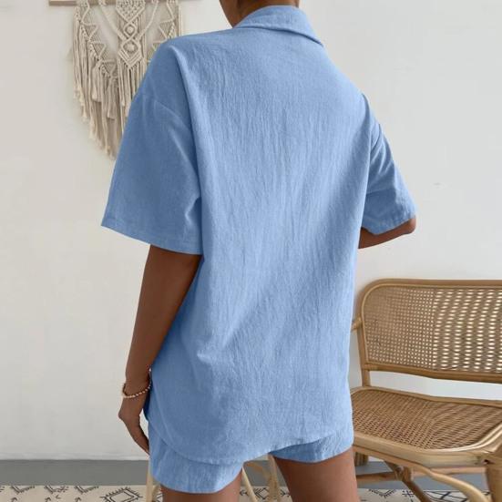 Tuta da donna tinta unita maniche corte casual monopetto cavallo profondo camicetta estiva pantaloncini set abbigliamento quotidiano