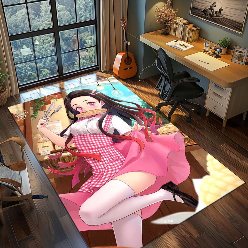 Tapis Anime Demon Slayer Tapis Grande Surface Tapis de Sol Antidérapant Lavable Chambre de Gamer Chambre à Coucher Décoration de Maison -QJY