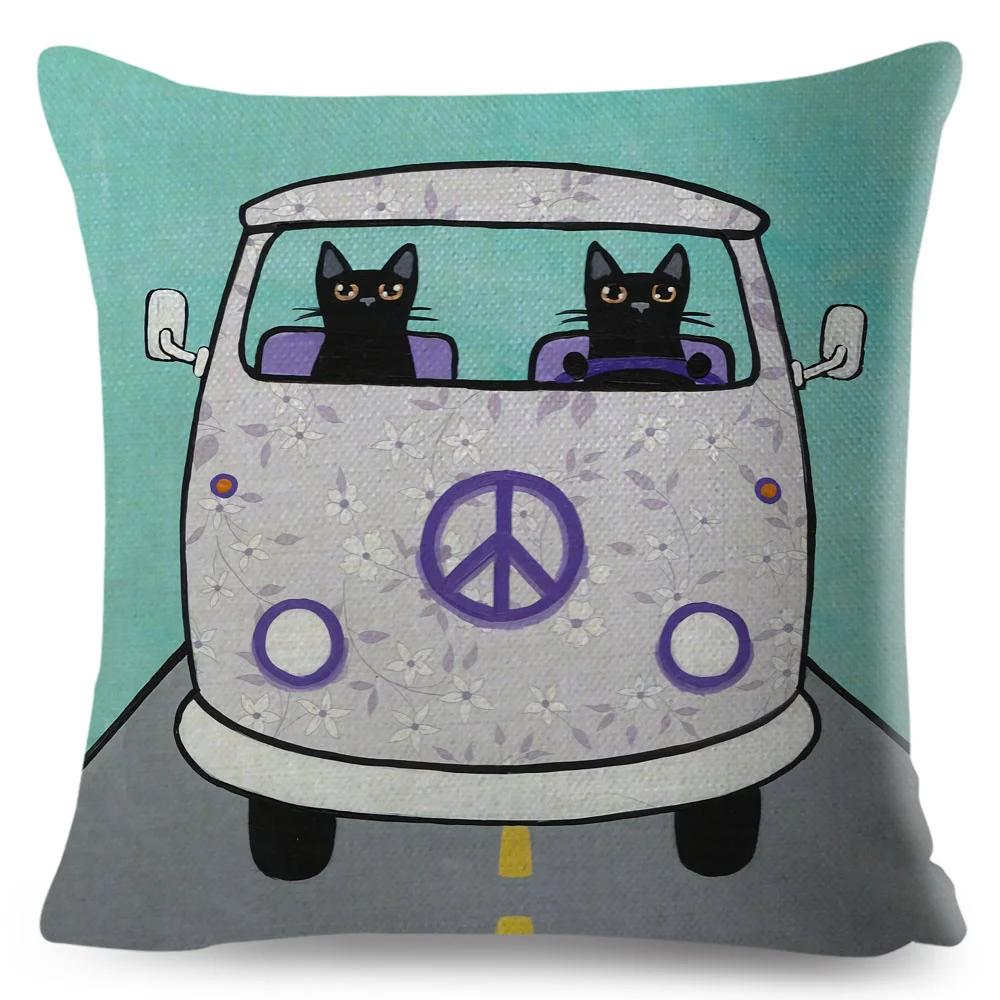 Cartoon Driving Car Cat Cushion Cover Decor Cute Pet Animal Pillowcase Polyester Pillow Case for Sofa Home Children Room 45x45cm
