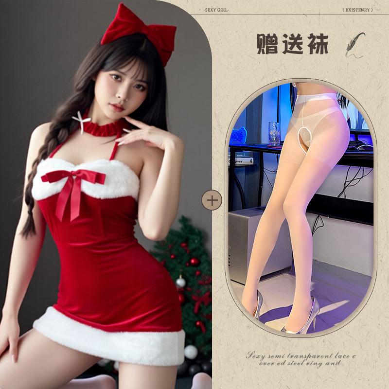 Pure desire wind neck red suspender dress sexy christmas live streaming host cosplay stage performance suit
