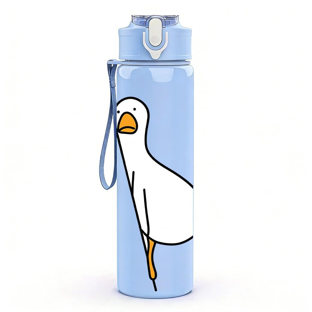 1PC Simple Line White Goose 750ml Color Plastic Sports Water Bottle Leakproof Flip Straw Lid Suitable for Sports Office Home Use