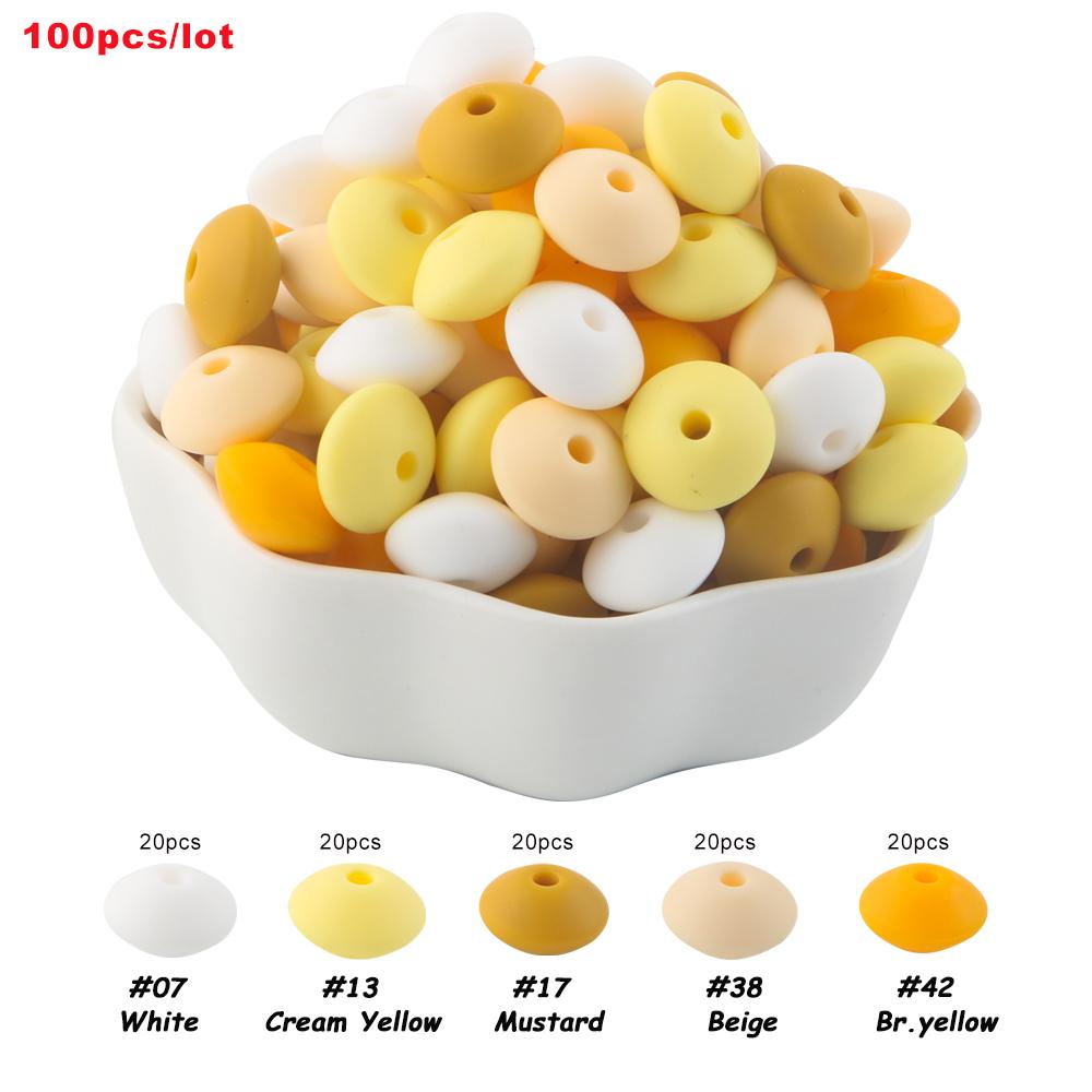 100Pcs 12mm Silicone Lentil Beads Round Spacer Beads Silicone Abacus Bead DIY Bracelet Necklace Handmade Jewelry Accessories