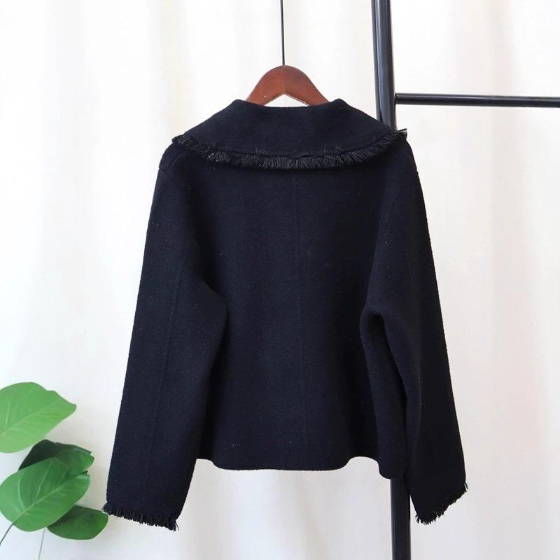 Spring and Autumn New Small Fresh Jacket Women's Short Fashion Double-breasted Doll Collar Versatile Fringed Knitted Cardigan Top