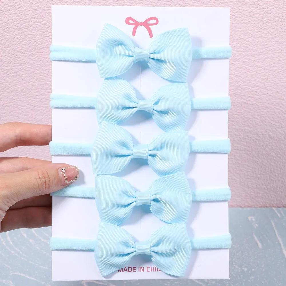 5/6Pcs Girls Solid Color Bowknot Headband For Baby Kids Grograin Ribbon Headwear Hair Bands Infant Hair Accessories