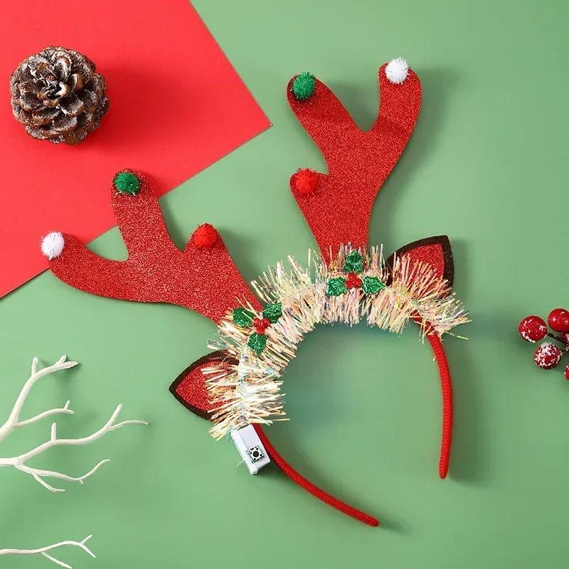 Christmas Hair Band Glowing Headband Xmas Tree Snowflake Hair Band Deer Horn Light Flashing Headwear Merry Christmas Gift